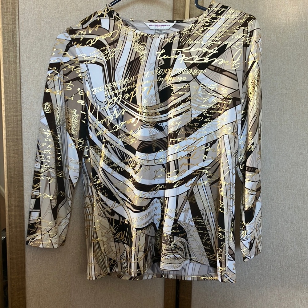 FINAL MARKDOWN Allison Daley Gold and Black Graphic top petite xs